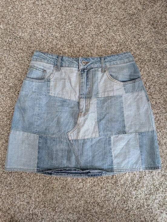 Forever 21 Dresses & Skirts - Forever‎ 21 Patchwork Light Blue Denim Mini Skirt Sz 30 Festival Coastal Cowgirl